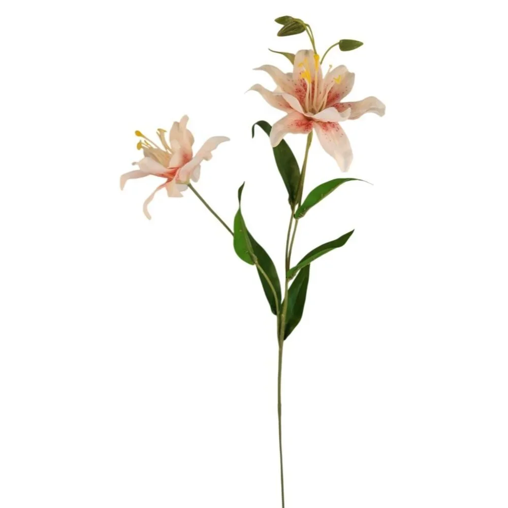 Luxury Artificial Asiatic Lily Stem 27 Inch | Blush Pink and White Faux Lily | D